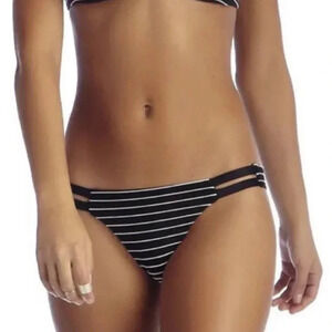 VITAMIN A Side Strap Cut Out Black/White Bikini Bottoms Scrunch Butt Small